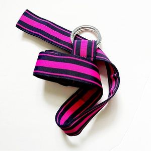 Lauren Ralph Lauren Navy Blue Pink Ribbon fabric Belt Preppy Chic D-Ring